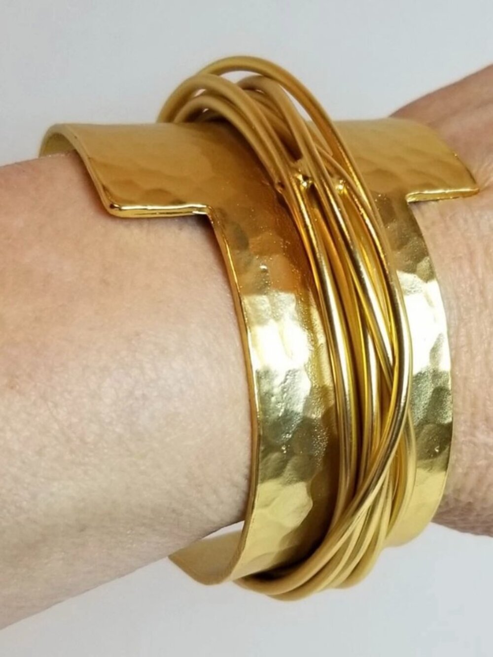 Karine Sultan Paris Cuff 24K Gold Bracelet Wide Statement Art to Wear Pewter